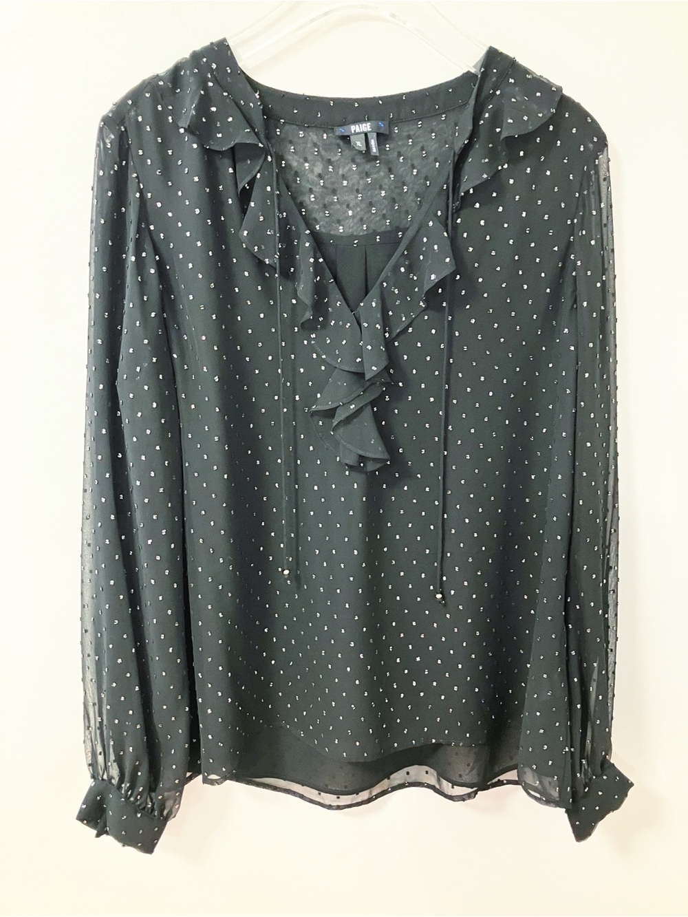 Paige | Black Marella Sheer V-Neck Ruffle Blouse XL Chic Party Whimsigoth